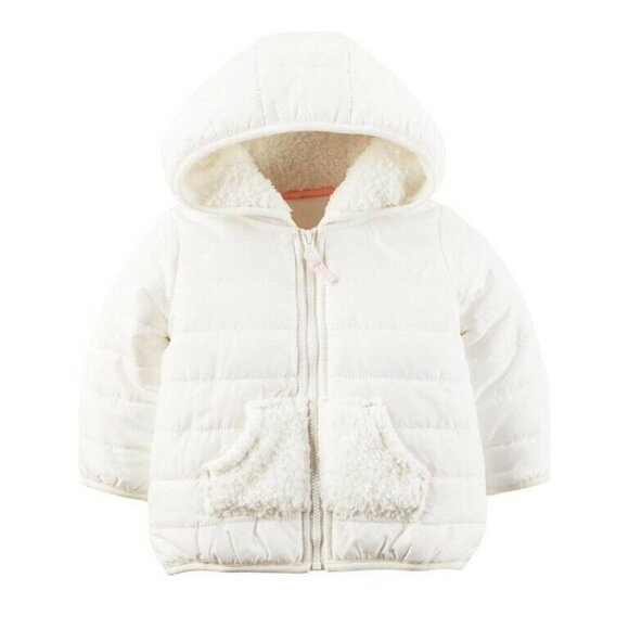 Carters Baby Girls Layette 4 Sherpa Hoodie Full Zip Up Jacket Size 12 Months - Picture 2 of 10
